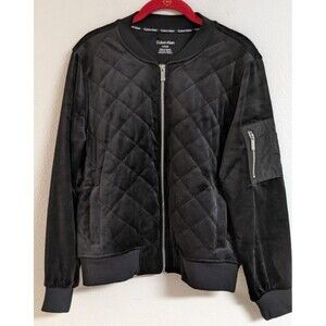 Women's CALVIN KLEIN Black Velour Quilted Full Zip Moto Jacket M